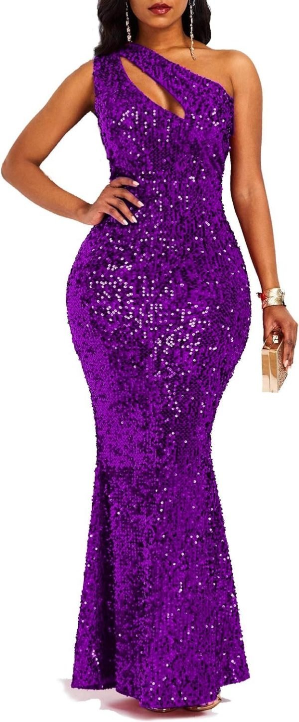 Sequins Fashion Sleeveless Oblique Collar Mermaid Women's Maxi Dress Bodycon Dress Party Dress