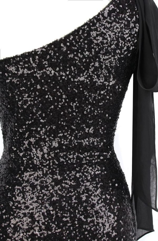 Women's Asymmetric Ribbon Gradient Sequin Mermaid Long Prom Dress