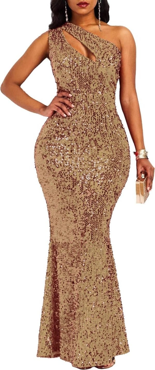 Sequins Fashion Sleeveless Oblique Collar Mermaid Women's Maxi Dress Bodycon Dress Party Dress