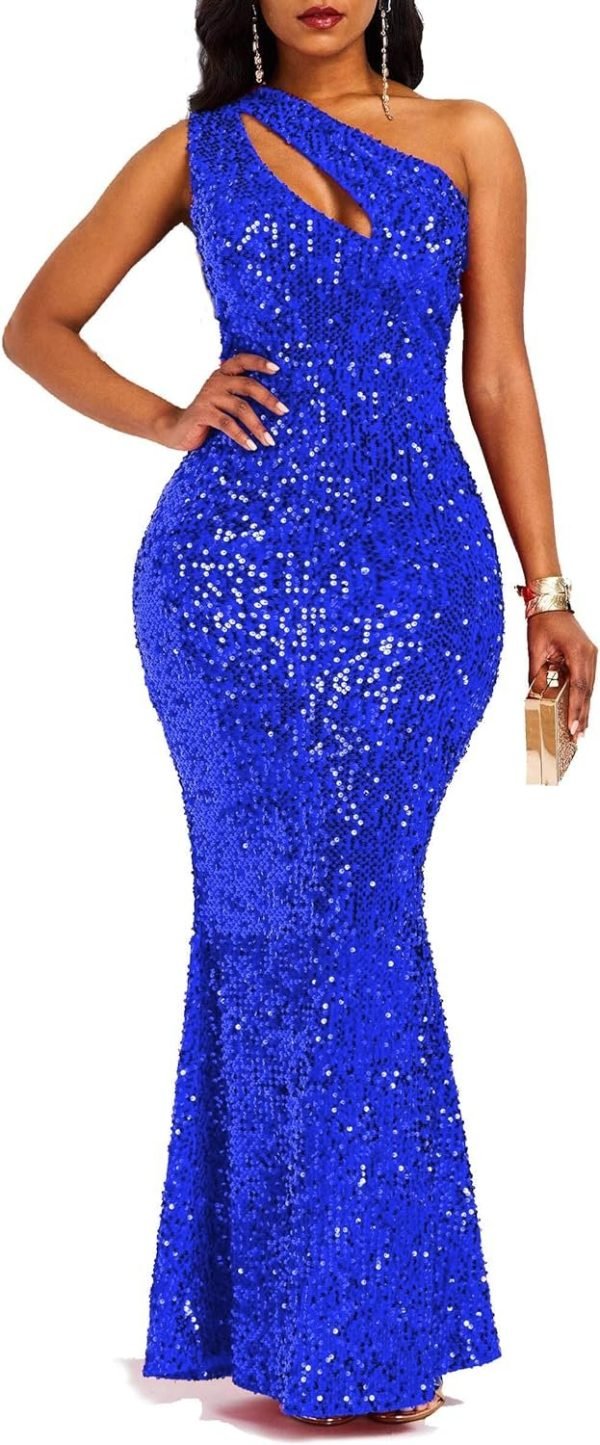 Sequins Fashion Sleeveless Oblique Collar Mermaid Women's Maxi Dress Bodycon Dress Party Dress