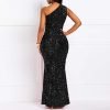 Sequins Fashion Sleeveless Oblique Collar Mermaid Women's Maxi Dress Bodycon Dress Party Dress