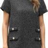 Women's Tweed Dress Short Sleeve Crew Neck A-line Party Vintage Mini Skirt Causal Dresses
