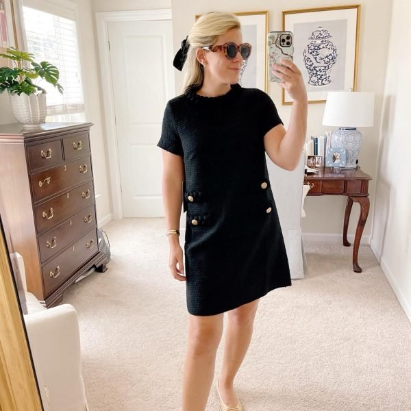 Women's Tweed Dress Short Sleeve Crew Neck A-line Party Vintage Mini Skirt Causal Dresses