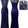 Womens Formal Ruched Ruffles Evening Prom Wedding Party Maxi Dress