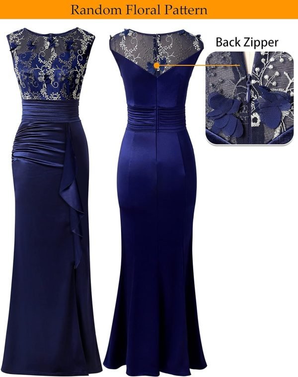 Womens Formal Ruched Ruffles Evening Prom Wedding Party Maxi Dress