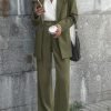 Women's 2024 Fall 2 Piece Blazer Set Casual Loose Long Blazer Jackets and Dressy Wide Leg Pant Suits with Pockets
