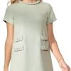 Women's Tweed Dress Short Sleeve Crew Neck A-line Party Vintage Mini Skirt Causal Dresses