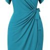 Womens Deep V Neck Ruffle Sleeve Sheath Casual Cocktail Party Work Faux Wrap Dress