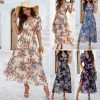 2025 Spring/Summer Elegant Floral Waist-Tie Short-Sleeve Dress