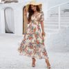 2025 Spring/Summer Elegant Floral Waist-Tie Short-Sleeve Dress