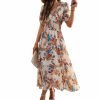 2025 Spring/Summer Elegant Floral Waist-Tie Short-Sleeve Dress
