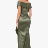Women's Off-The-Shoulder Sweetheart Neck Taffeta Gown with Side Sweep Detail