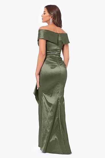 Women's Off-The-Shoulder Sweetheart Neck Taffeta Gown with Side Sweep Detail