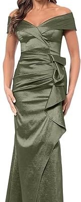 Women's Off-The-Shoulder Sweetheart Neck Taffeta Gown with Side Sweep Detail