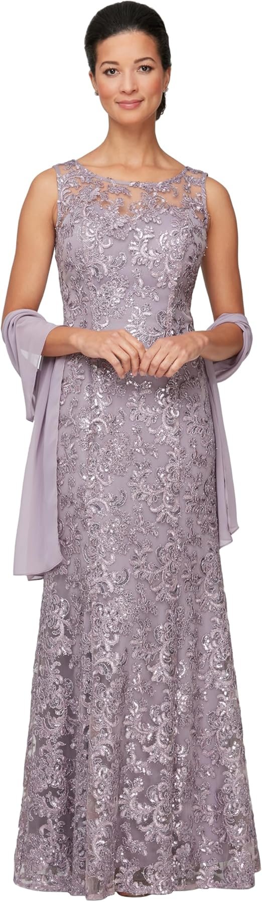 Women's Long Sleeveless Mother of The Bride Dress with Shawl (Petite and Regular Sizes)