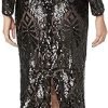 Dress the Population Women's Emery Long Sleeve Stretch Sequin Midi Sheath