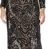 Dress the Population Women's Emery Long Sleeve Stretch Sequin Midi Sheath