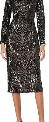 81gBLOQYzuL._AC_SY550_ Dress the Population Women's Emery Long Sleeve Stretch Sequin Midi Sheath